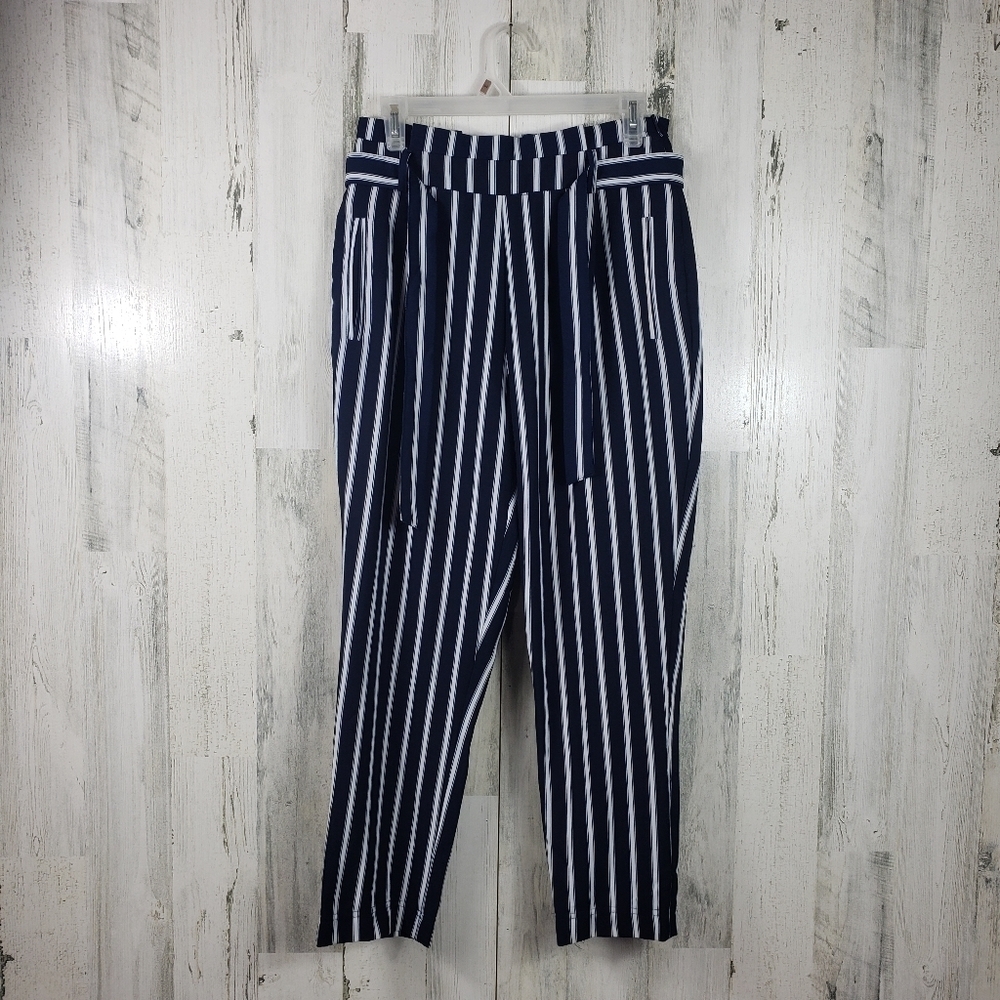 Ci sono navy blue and white striped ankle pants women's size medium